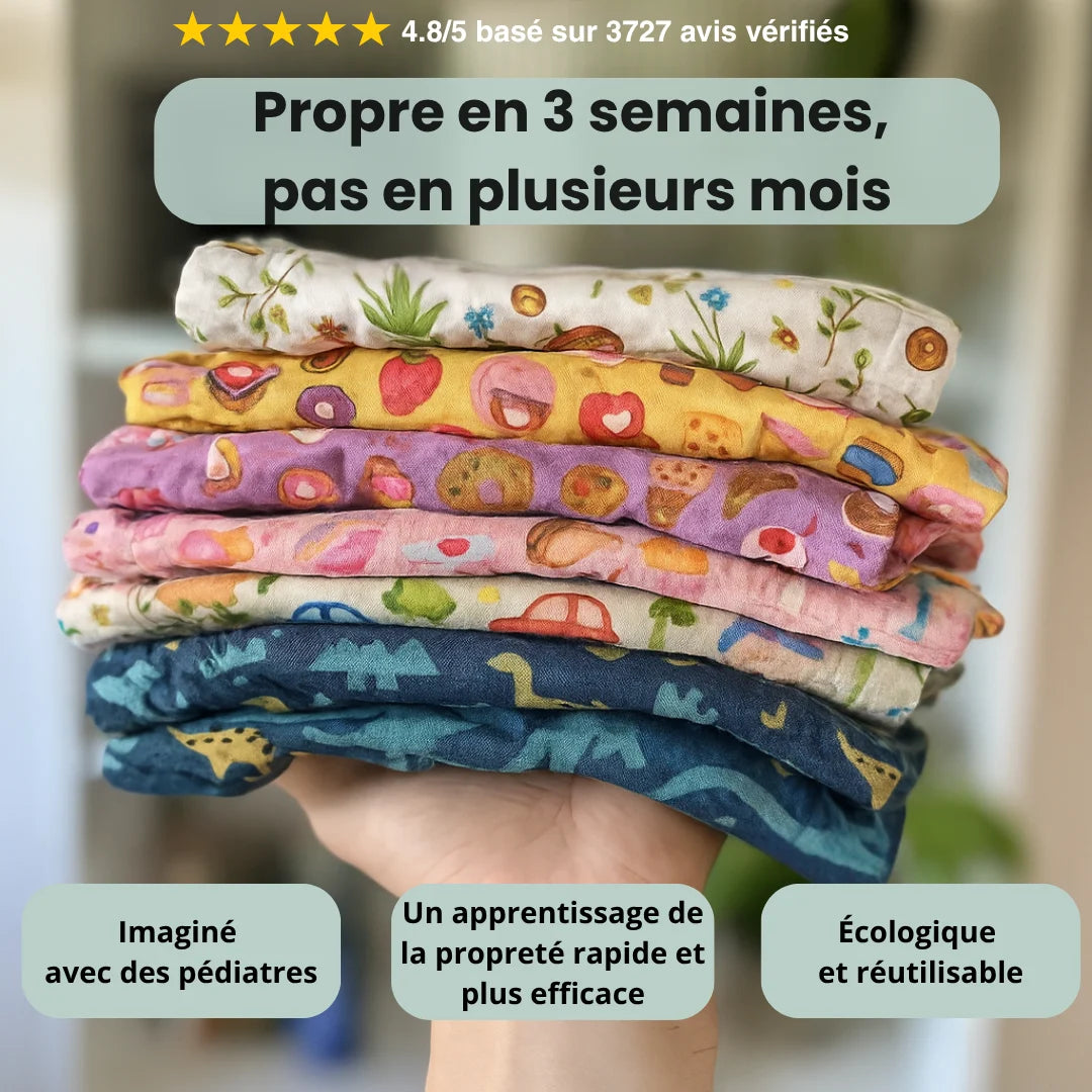 Enfin une culotte Oeko-Tex® conçue pour aider votre enfant à devenir propre le jour et la nuit 🍭