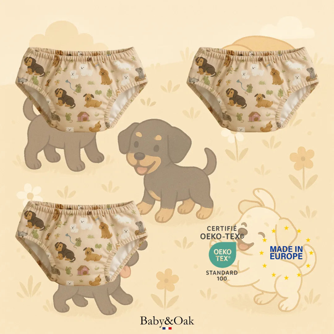 Lot de 3 culottes d'apprentissage Oeko-Tex® - Motifs Chiots