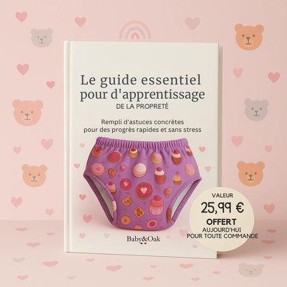 Guide essentiel pour l’apprentissage de la propreté avec culotte d’apprentissage Baby&Oak offerte, d’une valeur de 25,99 €, pour tout achat.